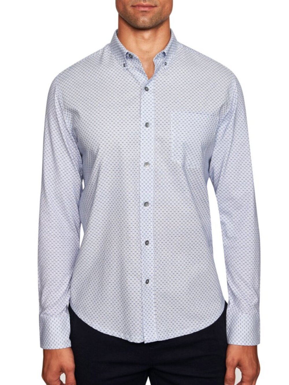 WRK | The Reworked Slim Fit Button Down In White/Burgundy Geometric - Picture 2 of 12